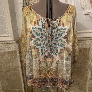 B.L.E.U. Size 18/20. Embellished Chiffon Tie Closure Top. Raglan Sleeve. B93.